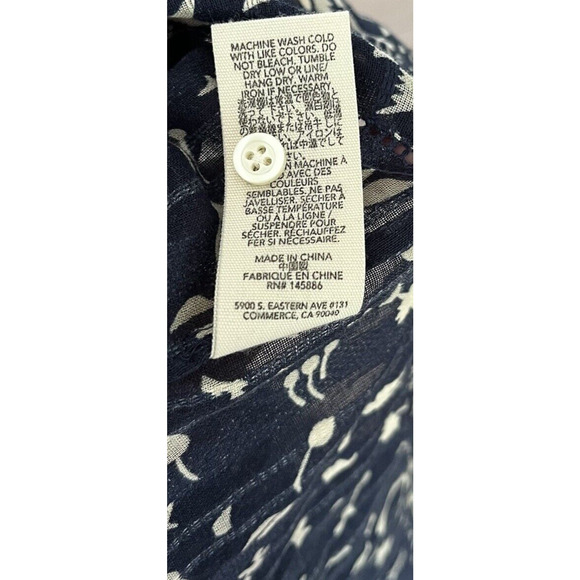 The GREAT. Perch Cotton Peasant Prairie Blouse Navy Cream Balloon Sleeve Boho - Picture 11 of 11